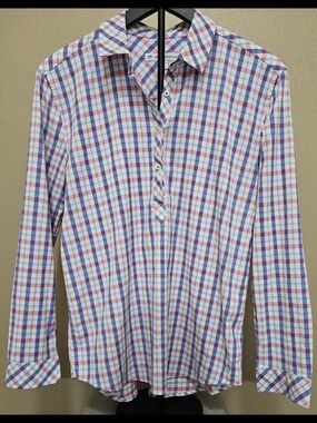 Women's Medium Pink & Blue Plaid Southern Tide 1/4 Button Down